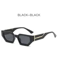 Retro square black sunglasses with grey lenses and gold metal accents on temples - Black Frame Black Grey Lens