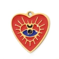 Pendaglio a cuore rosso con motivo malocchio in acciaio inossidabile dorato - Occhio in smalto blu - Base rossa