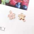 Pink cherry blossom alloy charm with gold trim and crystal inlay for DIY jewelry - Rhinestone Pink Sakura (13.6x16.5mm)