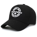 Black large size baseball cap featuring white round embroidery with sports logo - Black With White Embroidery