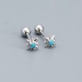 Sterling silver star stud earrings with turquoise stones and screw back ball closure - Platinum (Turquoise Stone)