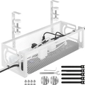 White under desk cable management tray with adjustable clamps and installation kit - L-Shape Large (40*13*7cm) / White