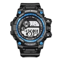 Waterproof digital sports watch for men with black resin strap and blue accents - Blue