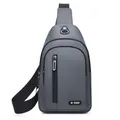 Water-resistant grey oxford cloth chest bag with multi-zipper pockets and earphone port - 0101 Grey