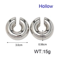Silver stainless steel hollow waterdrop earrings 30mm diameter variants with dimensions - Steel(KE110553-WGJD)