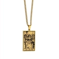 Golden rectangular The Lovers tarot card necklace with vintage stainless steel flat chain - LOVERS / Gold