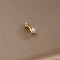 Macro detail of gold flower ear stud with white zircon petals and screw ball back - Five-Petal Flower / Gold