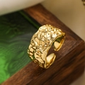 Close-up of golden geometric heart ring featuring unique irregular hammered texture - Gold-Irregular Hammered(14178)