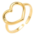 Anillo abierto dorado ajustable con un diseño minimalista de corazón hueco para mujer - Dorado