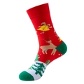 Festive Christmas mid-calf socks featuring reindeer and tree patterns in red and green - One Size / 398-Red Green White Bell Reindeer