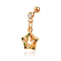 Rose gold curved barbell piercing with multi-color zircon star and moon pendant - Rose Gold Smiley Face