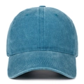 Detailed view of the washed navy blue cotton baseball cap with vintage embroidery texture - Lake Blue