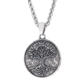 Retro stainless steel tree of life pendant necklace with silver relief and twist chain - Steel Color Pendant (No Chain) (A0512-1)