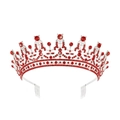 Luxurious silver crown with red crystals and side combs for bridal hair styling - Silver Red