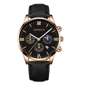 Dettaglio orologio da uomo Geneva con cassa in oro rosa, quadrante nero e cinturino in pelle - Cinturino Nero Cassa Oro Rosa Quadrante Nero Lancette Oro Rosa