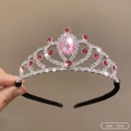 Silver crown headband with pink oval gem and red rhinestones, 12cm size variant - 36# Pink Crystal Style (12cm)