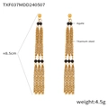 Long tassel drop earrings in titanium steel with black agate beads and gold finish - Gold Long Tassel Earrings