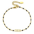 Bracelet mama en acier inoxydable doré avec perles noires et chaîne réglable - Mama - Perles Noires
