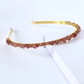 Handmade golden crown headband featuring red-brown natural crystal stones for women - Single Row / Strawberry Quartz-Single Row