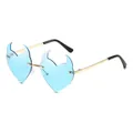 Frameless heart-shaped devil sunglasses with light blue lenses and gold metal frame - Gold Dark Blue