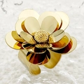 Macro shot of gold floral ring with layered petals and textured metallic details - Multi-layer Metal Flower Style (R0375-02)