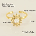 Adjustable 18K gold plated stainless steel ring with oval zircon sunflower charm - Sunflower Ring (617) - White Zircon