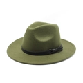 Detail of olive green felt jazz hat featuring black faux leather band and bow accent - M (56-58cm) / Army Green