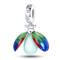 Detail view of ladybug charm with gradient enamel wings and green gemstone inlay - Colorful Luminous Ladybug Pendant