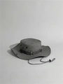 Close-up of grey outdoor sun hat featuring breathable vents and adjustable wind rope details - One Size / Trench Gray