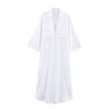 Minimalist white cotton linen shirt dress with classic collar and front pockets - XS / White