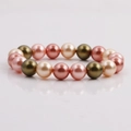 Elegante pulsera elástica de perlas multicolores con cuentas rosas y doradas - 10mm