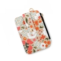 Floral print card holder with beige base and zip pocket for women's IDs - F5 Khaki Floral