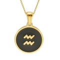 Collier en acier inoxydable 18K avec pendentif Verseau noir dans un cadre rond doré - Verseau