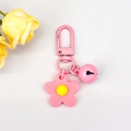Charming pink flower keychain with matching bell and durable metal D-ring clasp - Light Pink