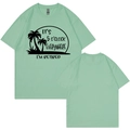 Mint green 'It’s 5 O’clock Everywhere I’m Retired' cotton shirt with palm tree print - S / Bean Green