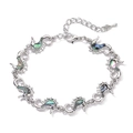 Silver beaded seahorse bracelet with abalone shell inlay and adjustable lobster clasp - Seahorse