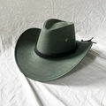 Western dark green suede cowboy hat with black braided trim and chin strap for men - M / Army Green