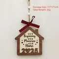 House shaped wooden Christmas ornament with red plaid bow and New Home 2025 text - Two Tone Spliced New Home 2025