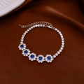 Bracelet tennis argenté avec fleurs en zircon bleu et fermoir mousqueton réglable - Style 81# Argent Bleu Floral