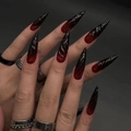Uñas postizas de Halloween con degradado de mármol rojo y negro en forma de stiletto largo - JP3415 Estilo con Pegamento