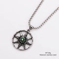 Vintage stainless steel compass star necklace pendant with luminous green markers - Steel Color (With 3.5mm*60cm Chain)