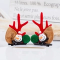 Christmas hair clips featuring red reindeer antlers and a cute snowman figurine - 29# Red Antler Clip with Green Ball & Snowman