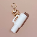 White mini tumbler keychain with butterfly charm and golden metal clasp for backpacks - Butterfly White