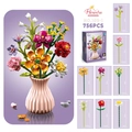 756PCS colorful building block flower bouquet with rose and lily in a pink vase - Rose Lily of the Valley Daisy Style (109-1)