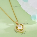 Titanium steel necklace featuring a golden heart pendant with sparkling white cubic zirconia - White Heart Pendant (Gold Chain) (Heart 2479)