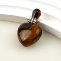Tiger's eye heart-shaped perfume bottle pendant with natural stone texture and metal rings - Tiger Eye Heart