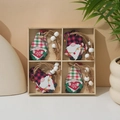 Detail of wooden Christmas gnomes in a partitioned box with red and green plaid patterns - 4-Grid 12Pcs Red Plaid-B