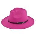 Detail of rose red wool felt fedora hat featuring a black leather band and silver buckle - M (56-58cm) / Rose Red
