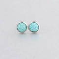 Macro shot of 8mm round blue druzy earrings with silver stainless steel setting - Mint Green/Light Blue (25)