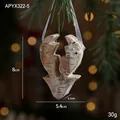 Rustic wooden deer head Christmas tree ornament with natural bark texture and silver ribbon - Elk Style